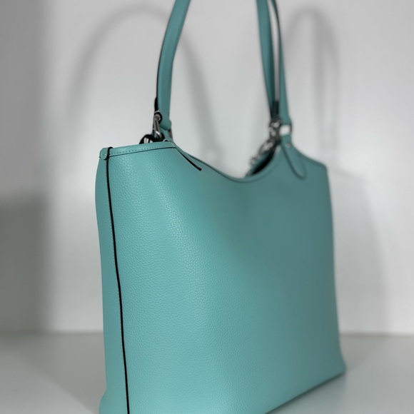COACH Day Tote Bag in Aqua Blue & Matching Flower Charm - Picture 9 of 14